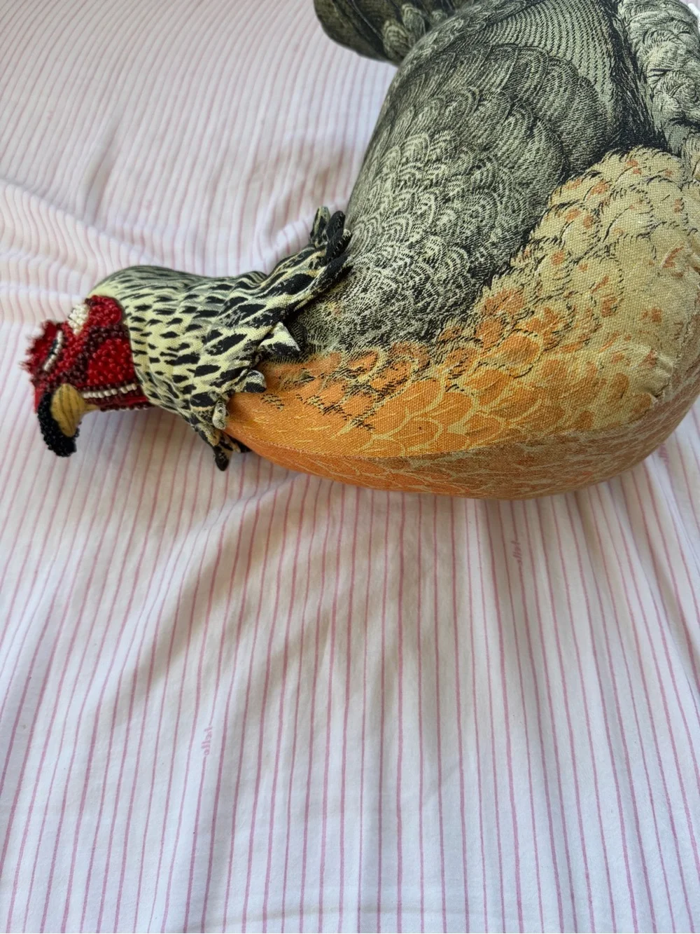 Chicken Hen-Shaped Accent Pillow beaded Decorative Pillow John Derian Like New